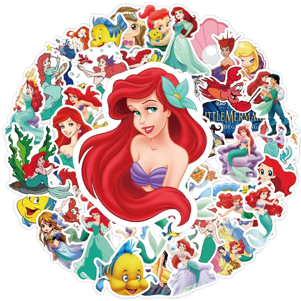 10/30/50PCS Disney Mermaid Ariel Cute Princess Stickers DIY Phone Notebook Laptop Skateboard Car Graffiti Cartoon Decals Toys