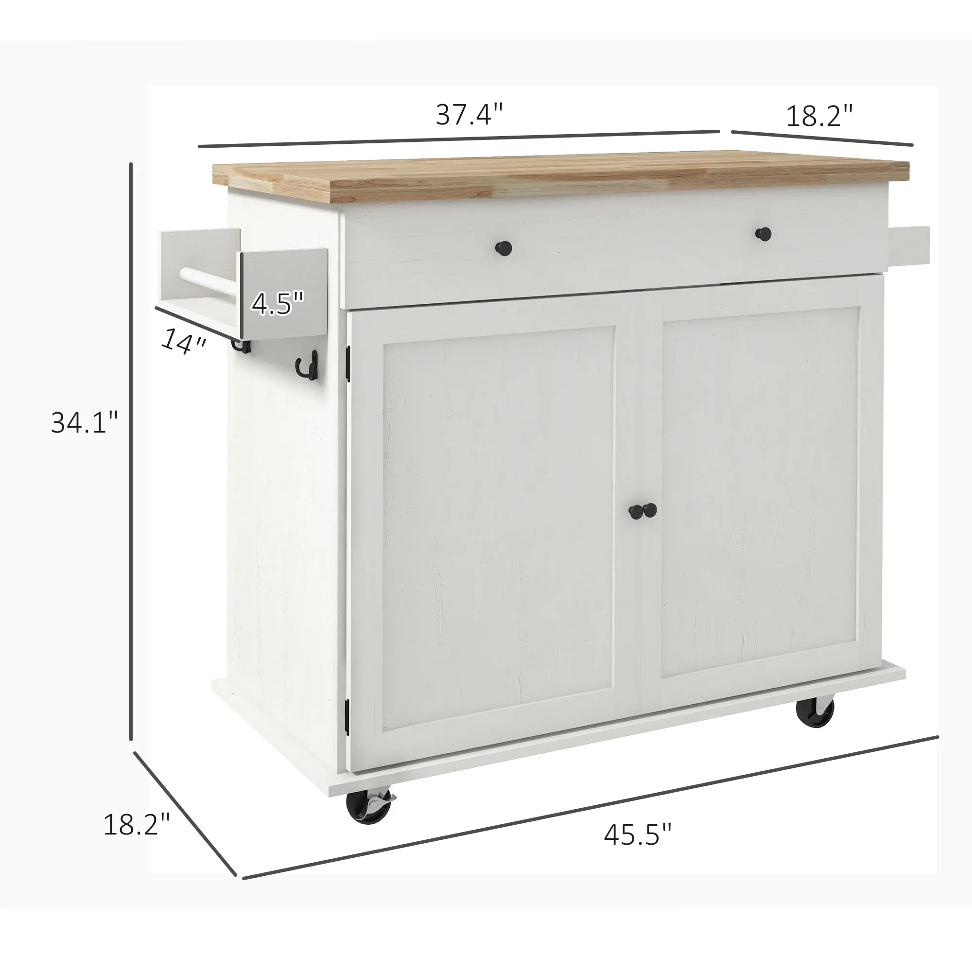 Homcom Rolling Kitchen Island with Storage Drawer, 2 Doors, Rubberwood Top