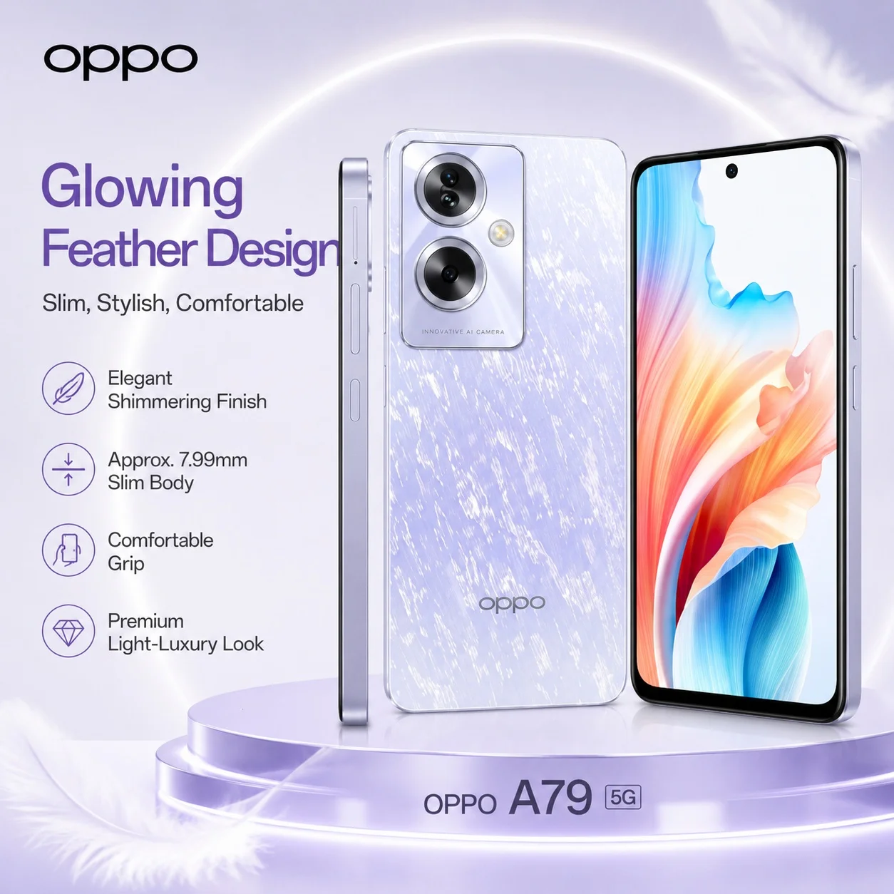 2026 new OPPO A79 5G Mobile Phone 8GB+256GB, Dimensity 6020, 50MP AI Camera, 90Hz FHD+ Screen, Stereo Speakers, 33W SUPERVOOC