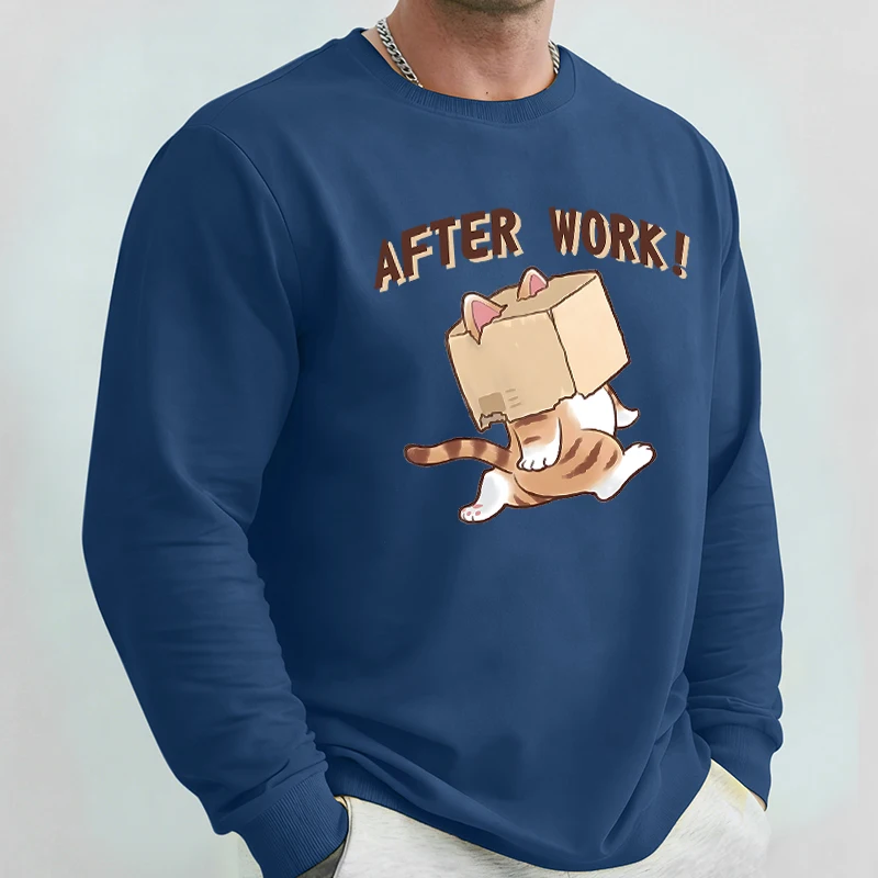 

После работы Happy Box Cat Prints Мужская классическая толстовка с капюшоном Удобные осенние толстовки с круглым вырезом Модная одежда в стиле хип-хоп Повседневная спортивная одежда