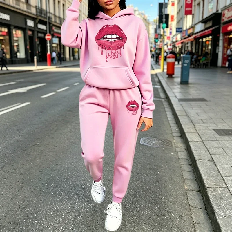 Fashion Women's Tracksuit Printing Casual Hooded Sweatshirts 2 Pcs Suit Clothes Autumn Winter Quality Street Woman Pants Sets