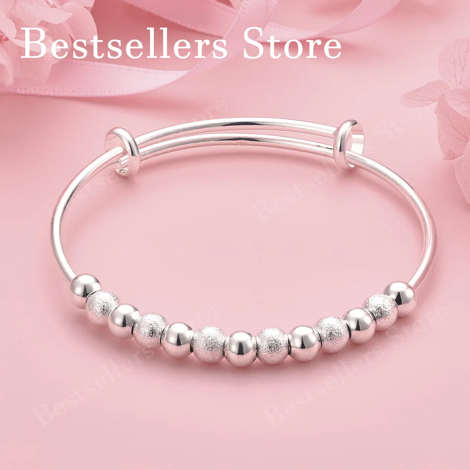 925 Sterling Silver Delicate Beaded Adjustable Bangle, Fashionable Wedding Party Jewelry Accessories