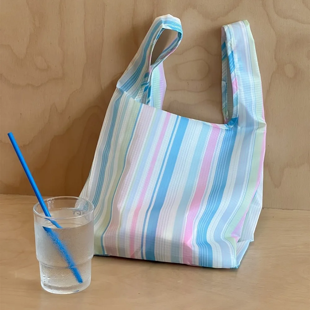 

Fashion Striped Shopping Bag Eco-friendly Large Capacity Shoulder Bag Foldable Reusable Packaging Bag