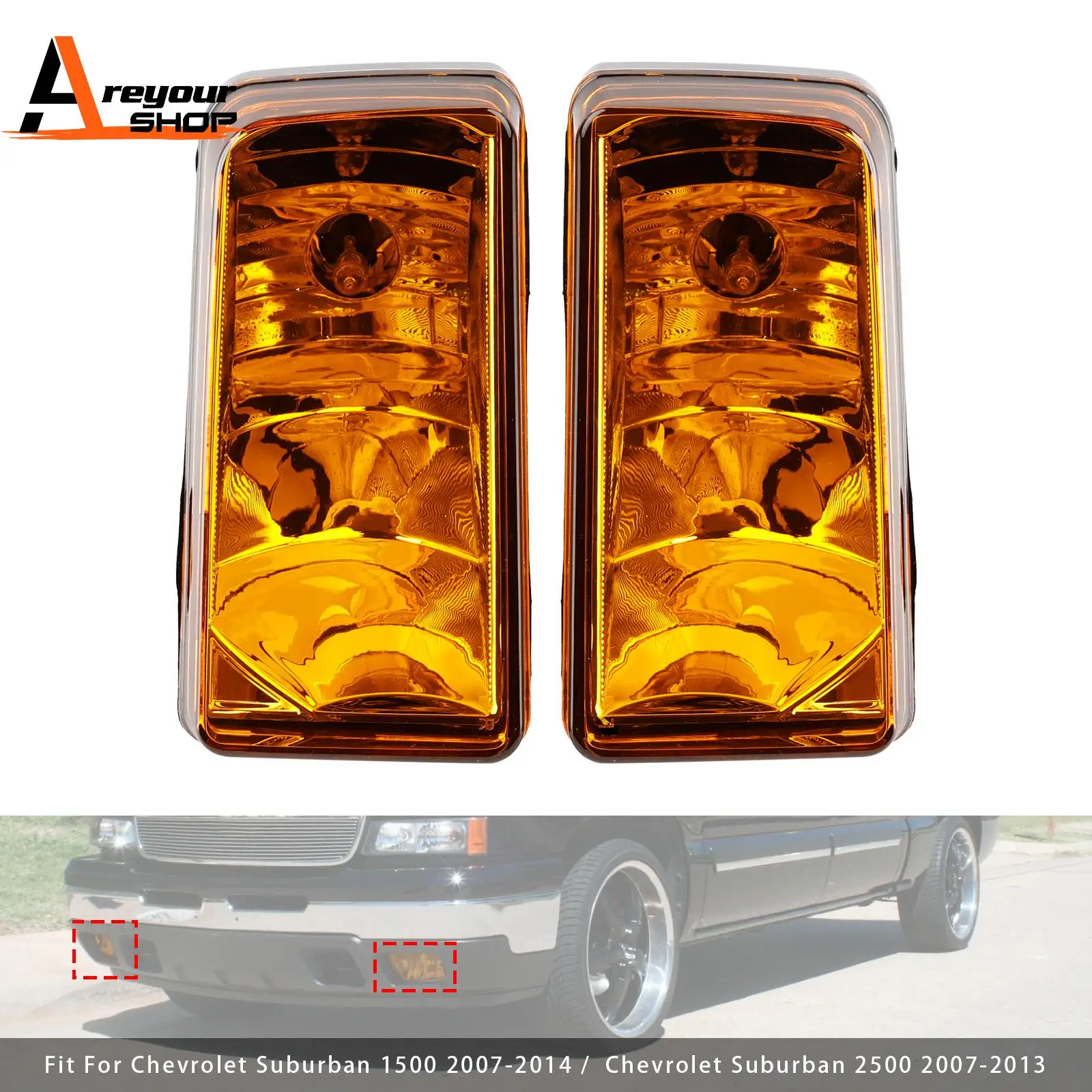 

Pair Front Fog Light Lamps With Bulbs for Chevy Silverado 2007 2008 2009 2010 2011 2012 2013 Yellow Lens