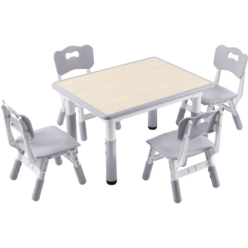 Kids Study Table and Chairs Set, Height Adjustable Toddler Table and Chair set Graffiti Desktop Plastic Children Art Table