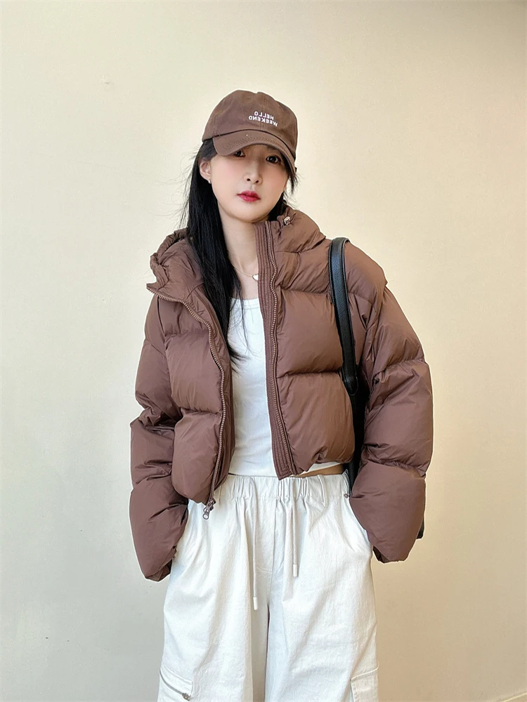 เสื้อแจ็คเก็ตพาร์กาแบบหนาบุใยสังเคราะห์ มีฮู้ด สีขาว สำหรับผู้หญิง ใส่กันหนาว มีซิป