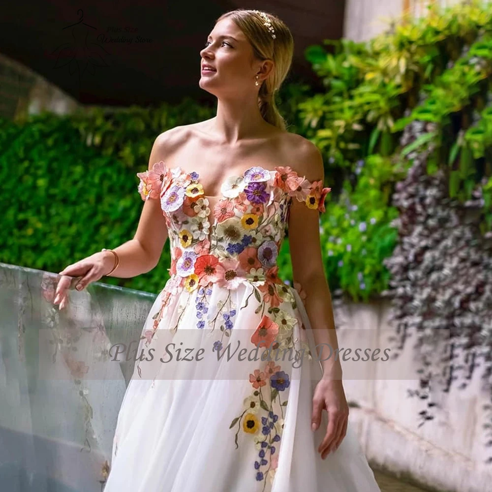 Vestidos De novia clásicos De flores De talla grande, vestidos De novia con cuello en forma De corazón, largo hasta el suelo, corte en A, tul,