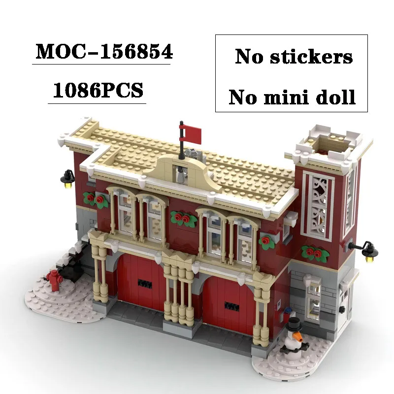 Building Block MOC-156854 Winter Fire Station Building Model 1086PCS Adult and Children's Puzzle Education Birthday Toy Gift