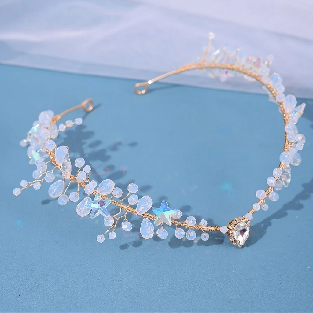 Bridal Hairband Triangular Crystal Headpiece Forehead Decor Alloy and Imitation Crystal Tiara for Weddings Parties Headdress