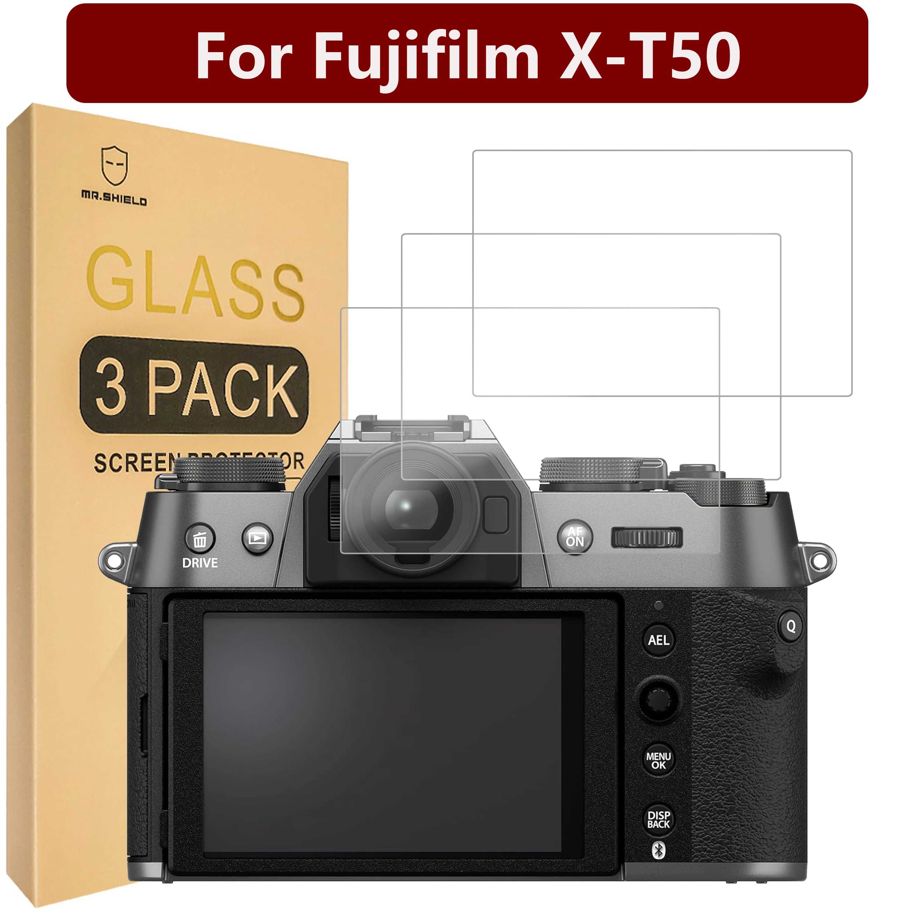 

Mr. Защитный экран совместим с Fujifilm X-T50 [закаленное стекло] [3-PACK] [Японское стекло с твердостью 9H]