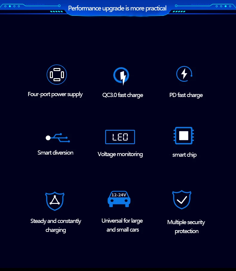 PD Quick Car Charger QC3.0 2.4A 4 Ports USB Fast Charging Car Adapter Cigarette Lighter Socket Splitter For iPhone Xiaomi