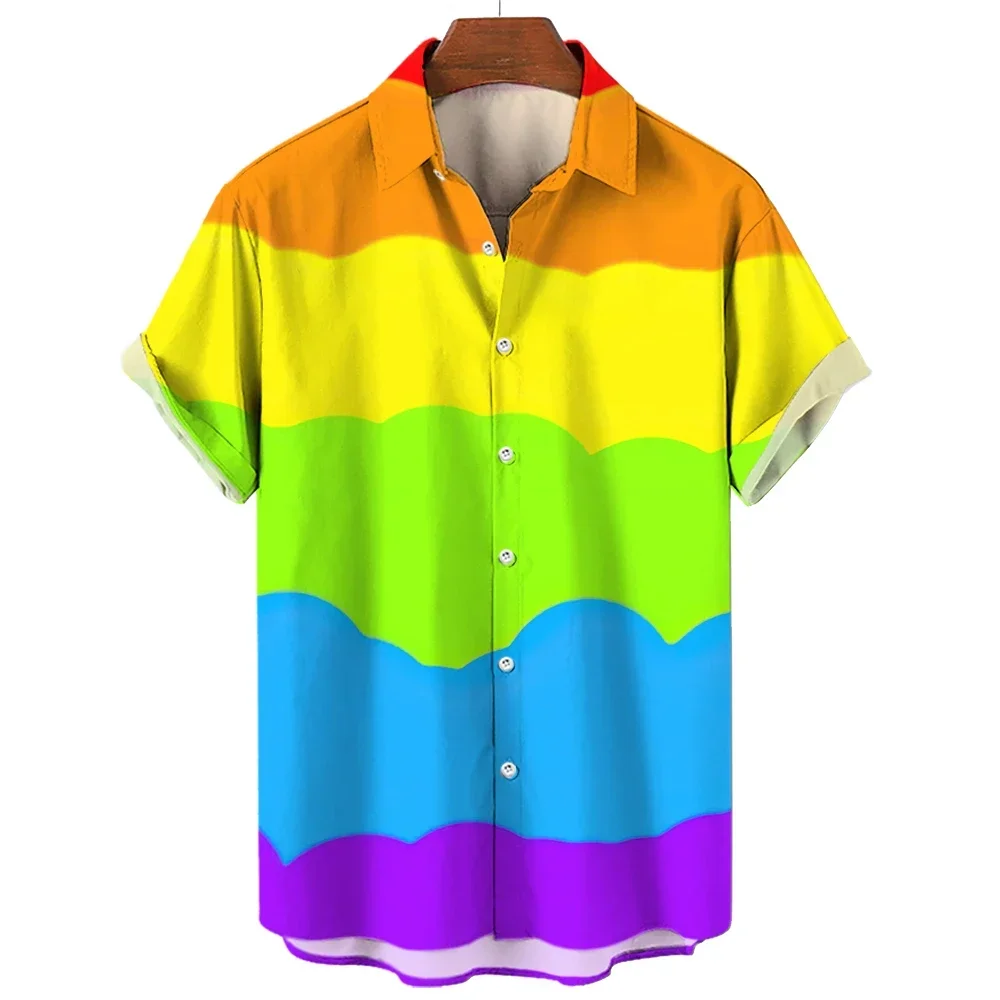 

Plus Size Hawaiian Shirts Happy Pride Month Rainbow Design Trends Casual Streetwear Men's Clothing Men's Short Sleeve Shirts