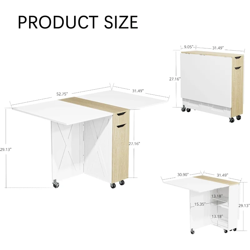 Table à manger pliante, table peu encombrante avec 6 roulettes pour petits espaces (blanc)