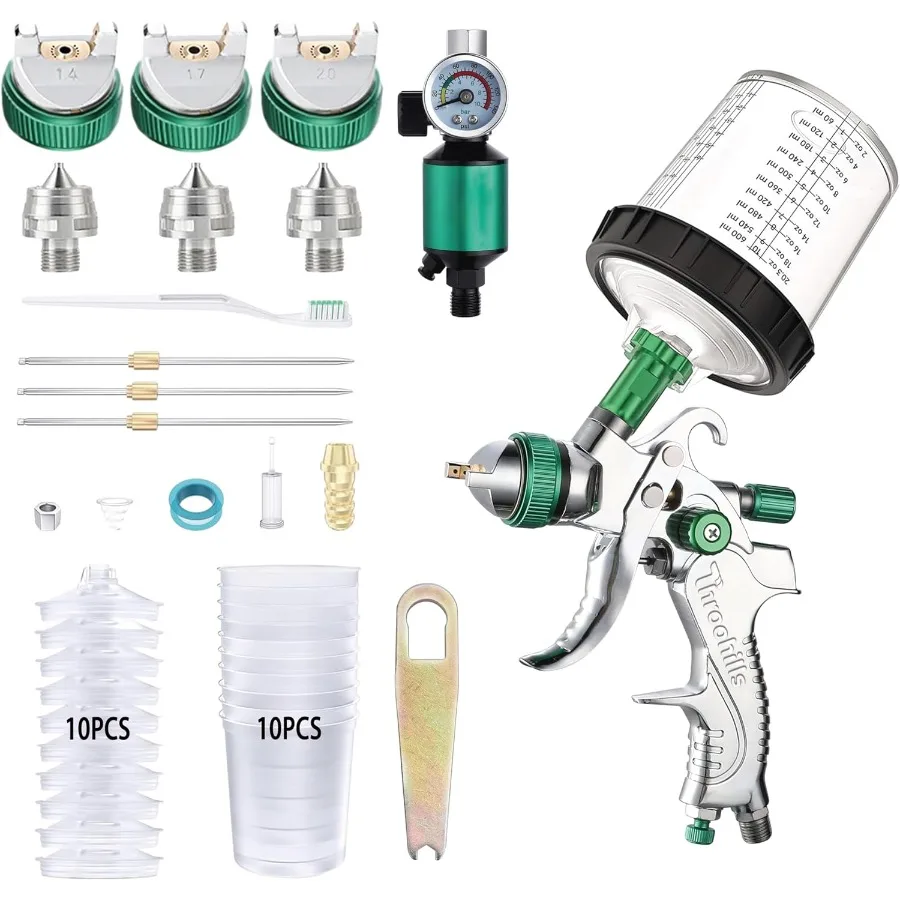 

Профессиональный пистолет-распылитель HVLP с соплом 1,4 1,7 2,0 мм для пневматического распыления с высокой распылением и регулируемым потоком с гравитационной подачей