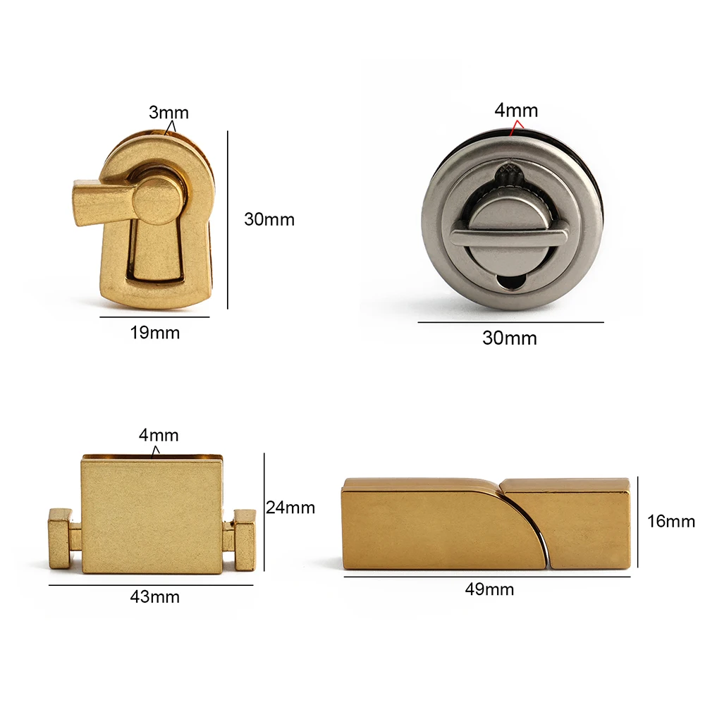 3/10/15Sets Metal Oval Clasp Durable Turn Lock For Leather Craft Purse Handbag Shoulder Pin Buckles Rotative Lock Accessories