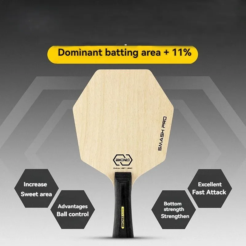 Piastra base per mazza da ping pong esagonale Area di colpire più grande Pala in legno puro Pagaia professionale per il ping pong offensivo