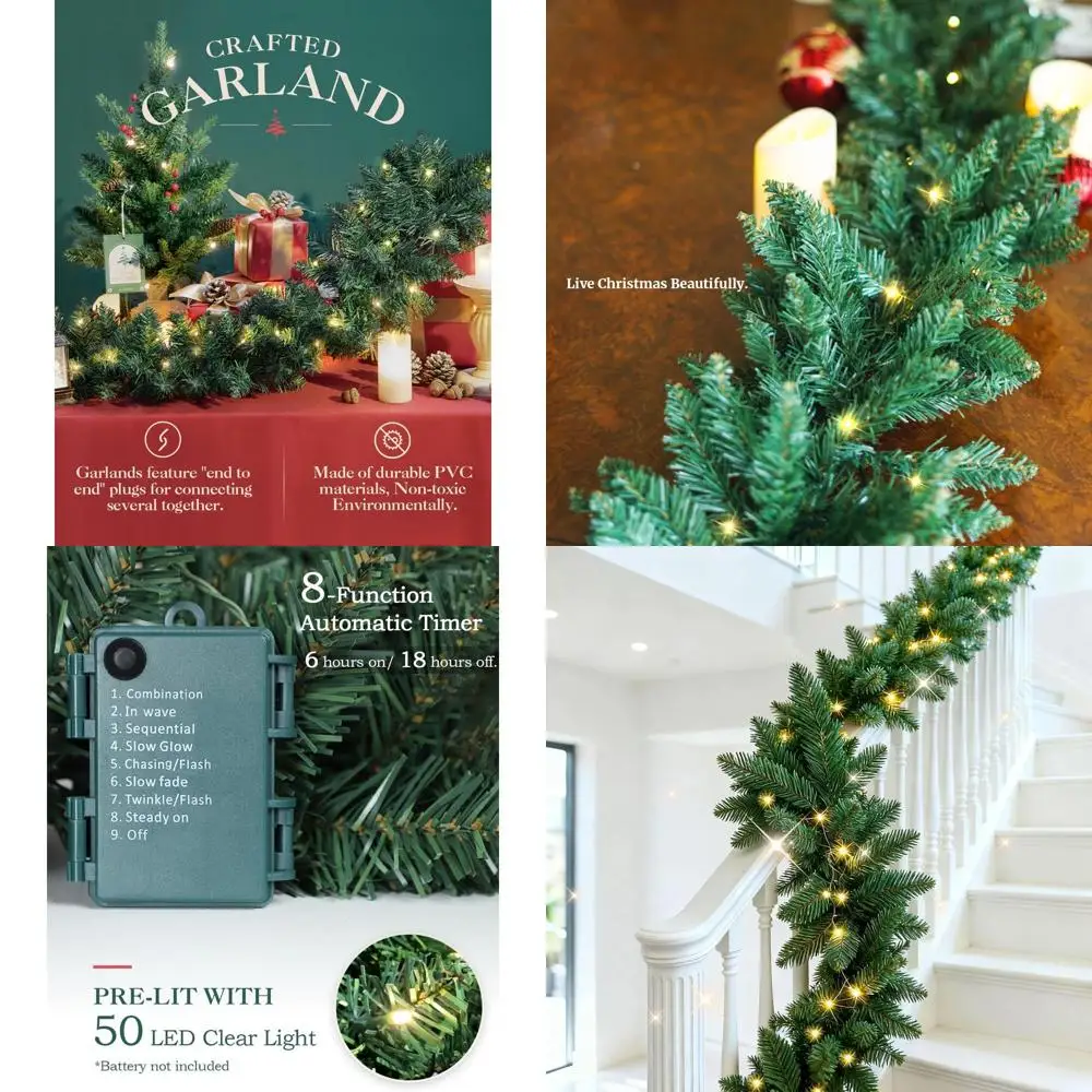 

Battery-Powered 2-Piece Lit Christmas Garlands, Ideal for Indoor Mantels and Outdoor Stair Decorations