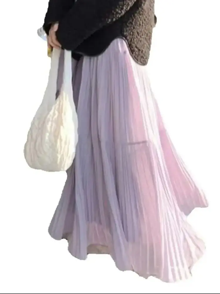 

Юбка средней длины, женская универсальная темпераментная плиссированная длинная юбка, новинка 2023 года, осенняя свободная макси-юбка для блейзера, куртки, офисной одежды