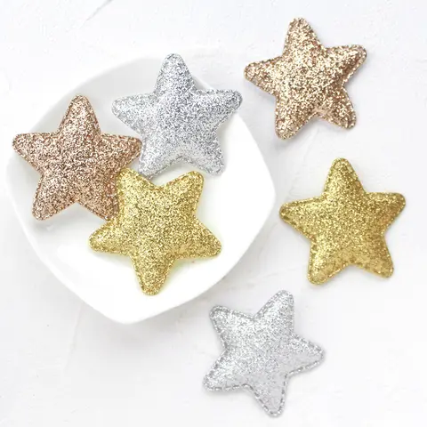 50pcs 32/40/50mm Glitter Gold Star Felt Padded Patches Appliques for Craft baby accessories Supplies DIY Hair Clips