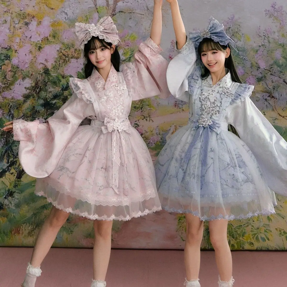 

2026 Spring Chinese Lolita Style 3-piece Set Elegant Embroidered Skirt Printed Horse Dress Sweet Improved Top Set Kawaii Hanfu