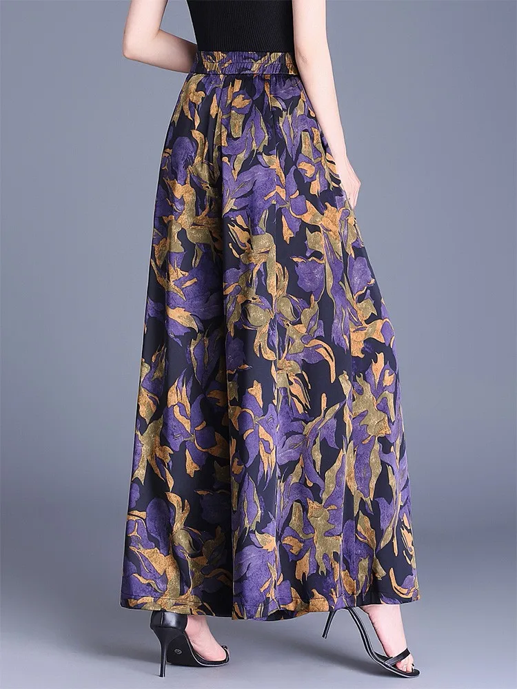 ZUZK Pantaloni a gamba larga stampati alla moda estiva Comode donne Nuova versione coreana Pantaloni casual larghi in vita elastica Tessuto ecetato