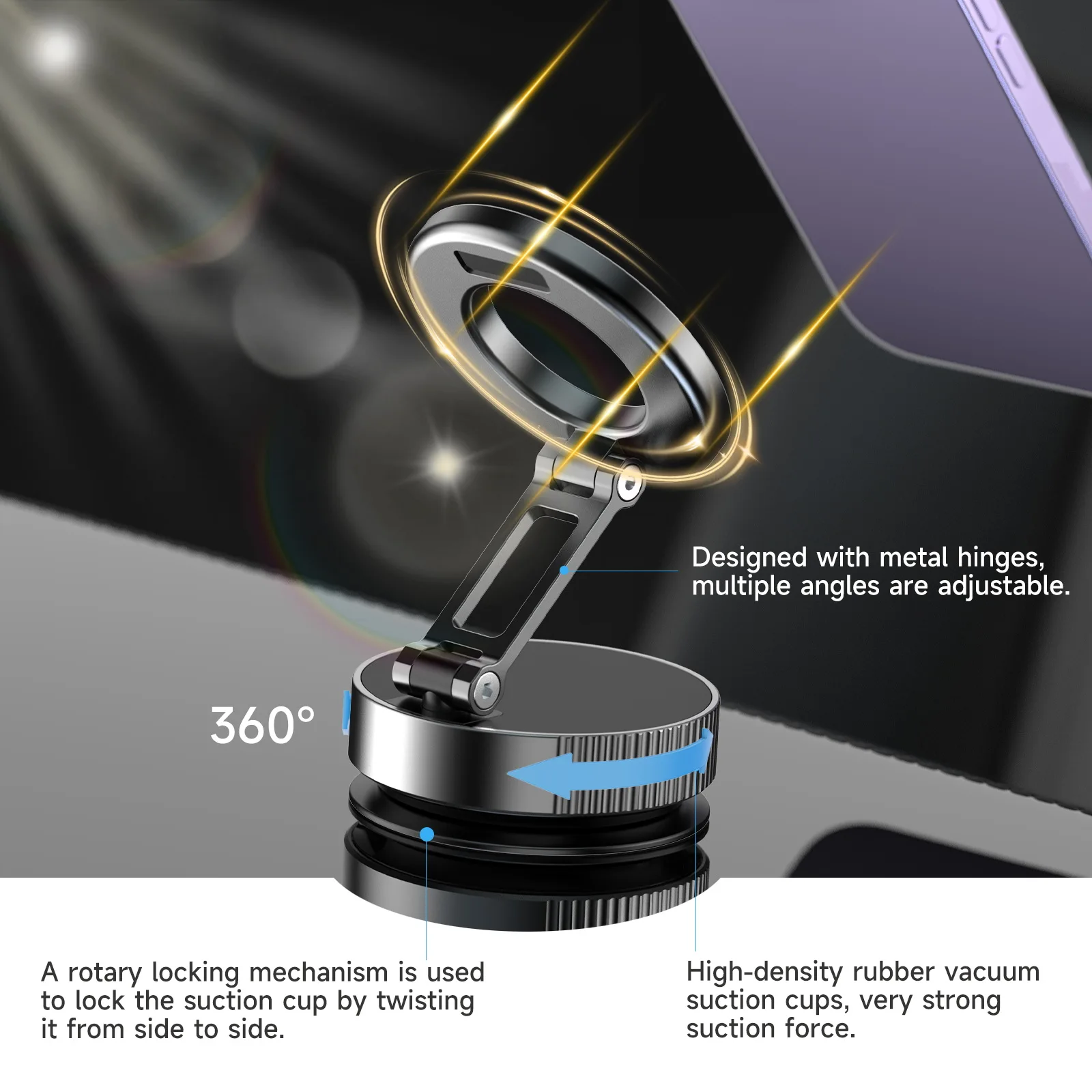 Foldable Glass Vacuum Phone Bracket Strong 360 Degree Rotation Car Dashboard Holder Strong Magnet Metal Magnetic Holder