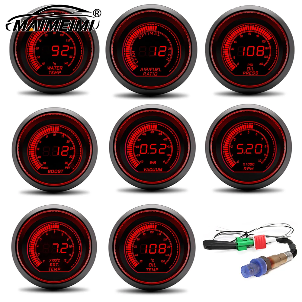 52mm Universal Auto Tachometer RPM Boost Water Temp Oil Temp Oil Pressure EXT psi Oil Press&Temp Sensor LCD Dual Digital Display