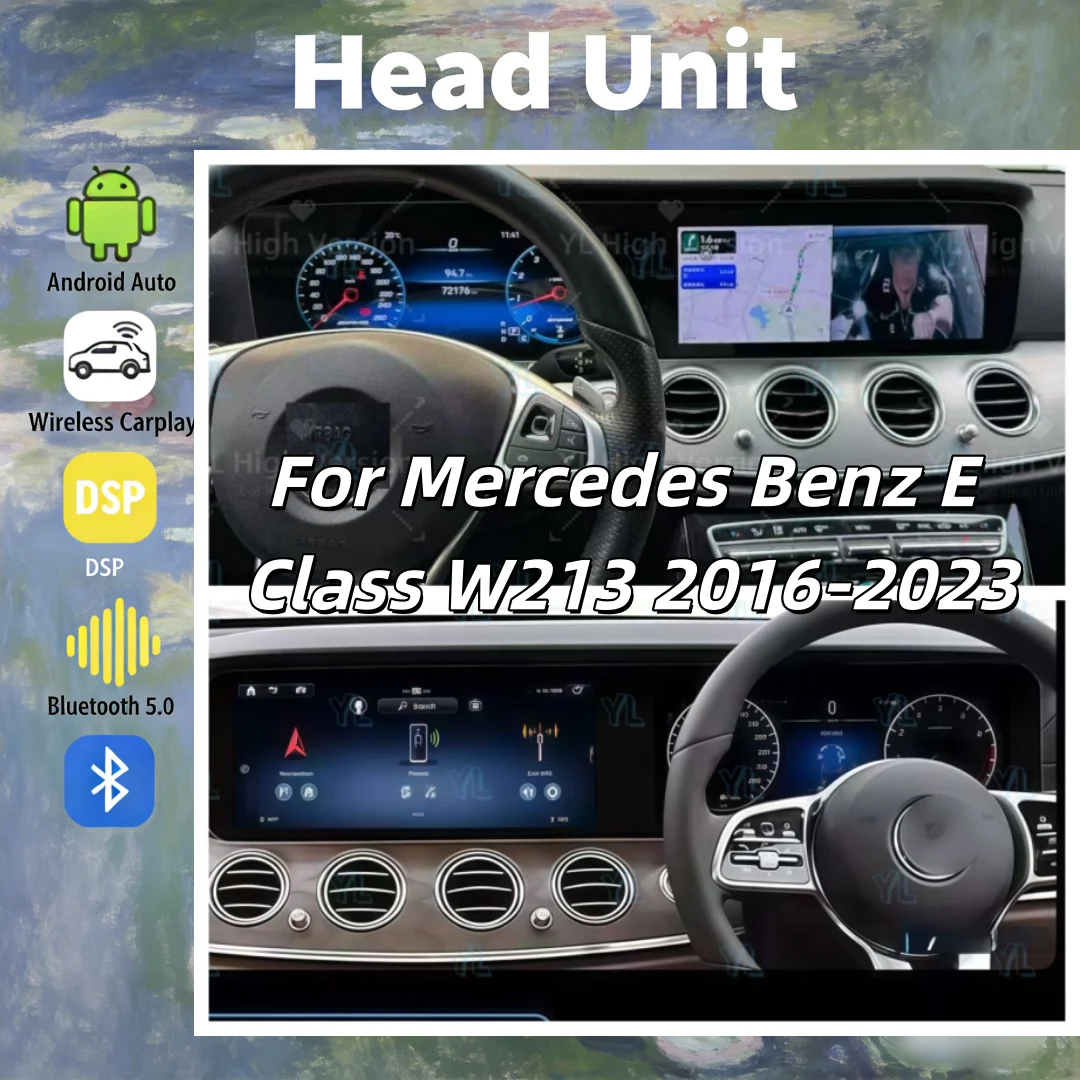 

Мультимедийный проигрыватель с двумя экранами на Android 13 для Mercedes Benz E-класса E200 E300 W213 NTG5.0 NTG5.5 2016-2023, Carplay, GPS, аудио, 4G