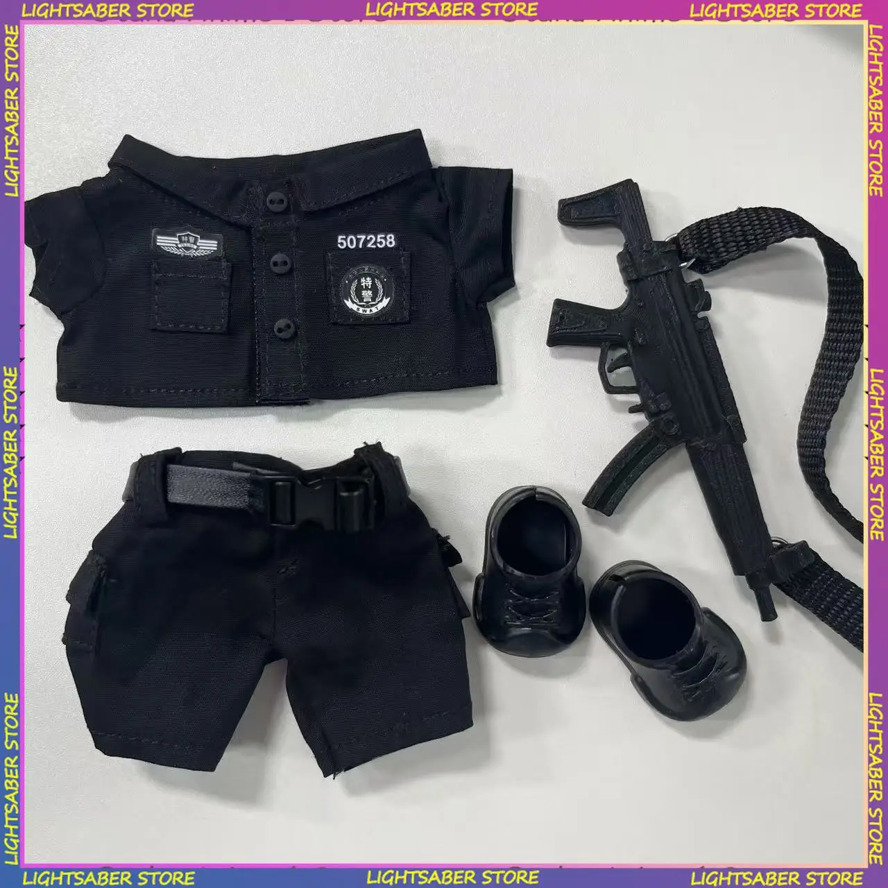 حار Labubu ملابس دمى الأمن الشرطة قميص بنطلون حزام الأحذية 4 قطعة مجموعة صغيرة أفخم دمية الملابس موضة إكسسوارات دمي #6