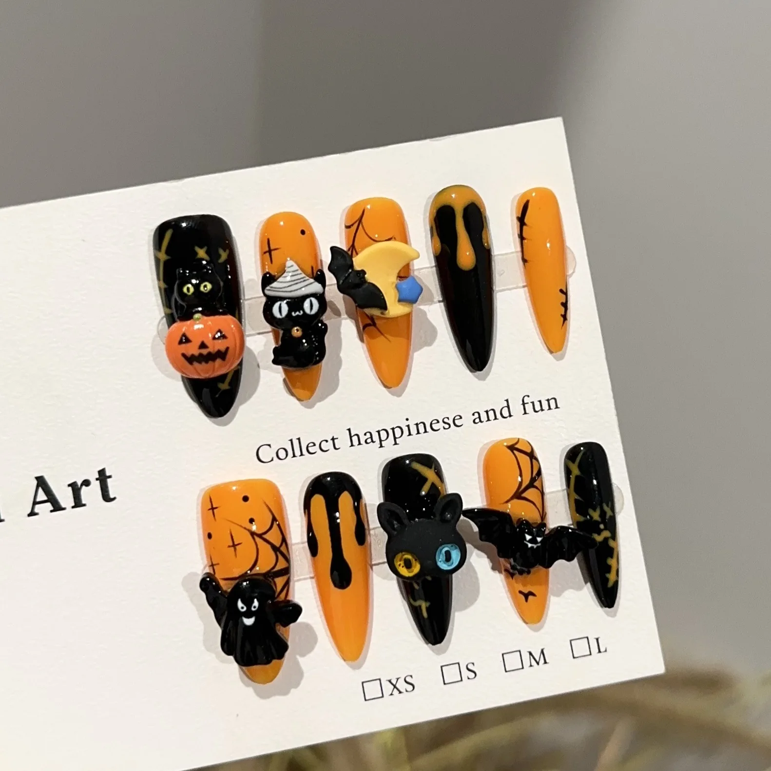 

For Pure handmade armor Halloween pumpkin bat fake nail patch advanced sense autumn and winter orange nail art piece