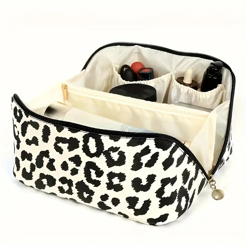 PU Leopard Print Pillow Makeup Bag Large Capacity Cosmetic Storage Bag Portable Travel Toiletry Bag