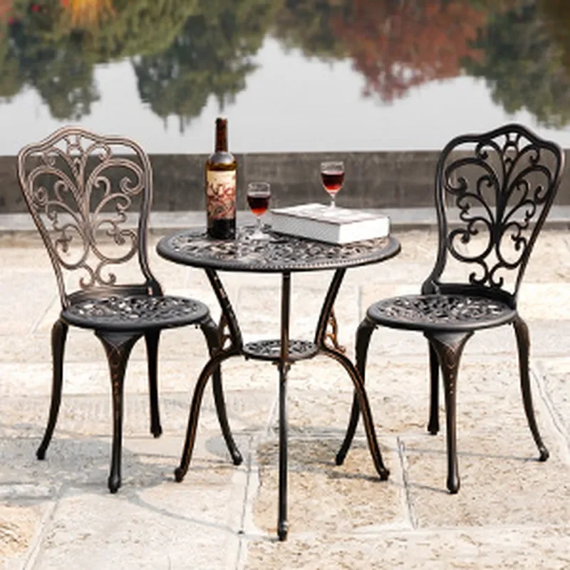 for DT003 Factory Direct Sales Household Chair Cast Aluminum Courtyard Open Air Garden Butterfly Without Armrest Three Piece