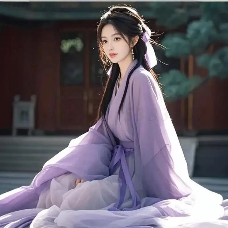 

Purple Gentle Fairy Hanfu Dress Women's Ancient Role Playing Costume Wei Jin Traditional Clothing Chinese Style Hanfu Outfit