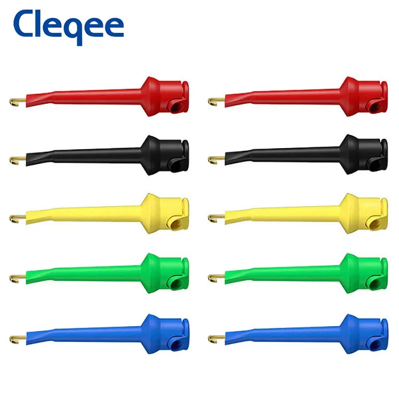 Cleqee P5002 10szt SMD IC Test Hooks Clips Mini Grabbers Copper Clamp ABS Cover For Breadboard Multimeter DIY Electronics Cable