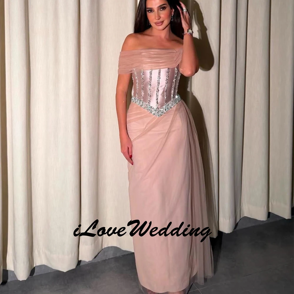 

Индивидуальные вечерние платья из фатина с бисером и стразами, прямого кроя, с открытыми плечами, длинные, сексуальные, 2026 год, доступны все размеры