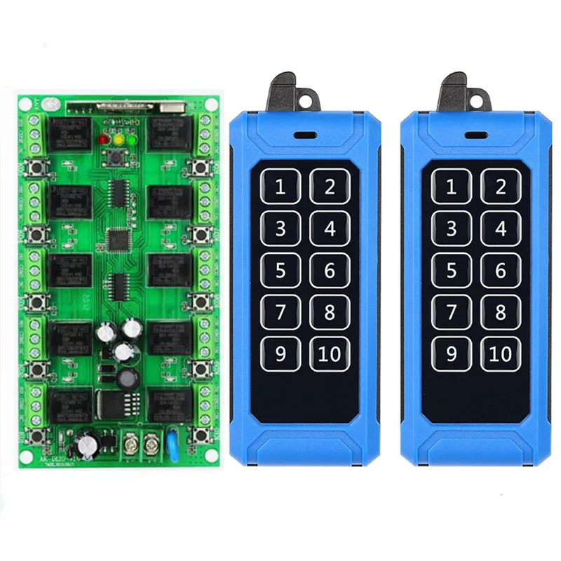 433MHZ DC 12V 10A 10CH RF Wireless Industrial Remote Control System Individual learning Code Light/lamp/led band Home appliance