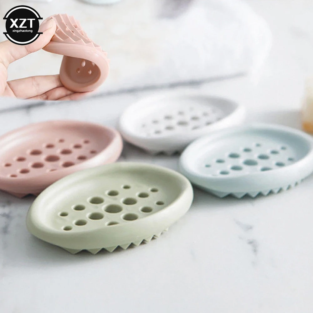 New Silicone Soap Holder Drain Tray Non-slip 2 in 1 Multifunctional Washable Bathroom Kitchen Accessories Openwork Soap Storage