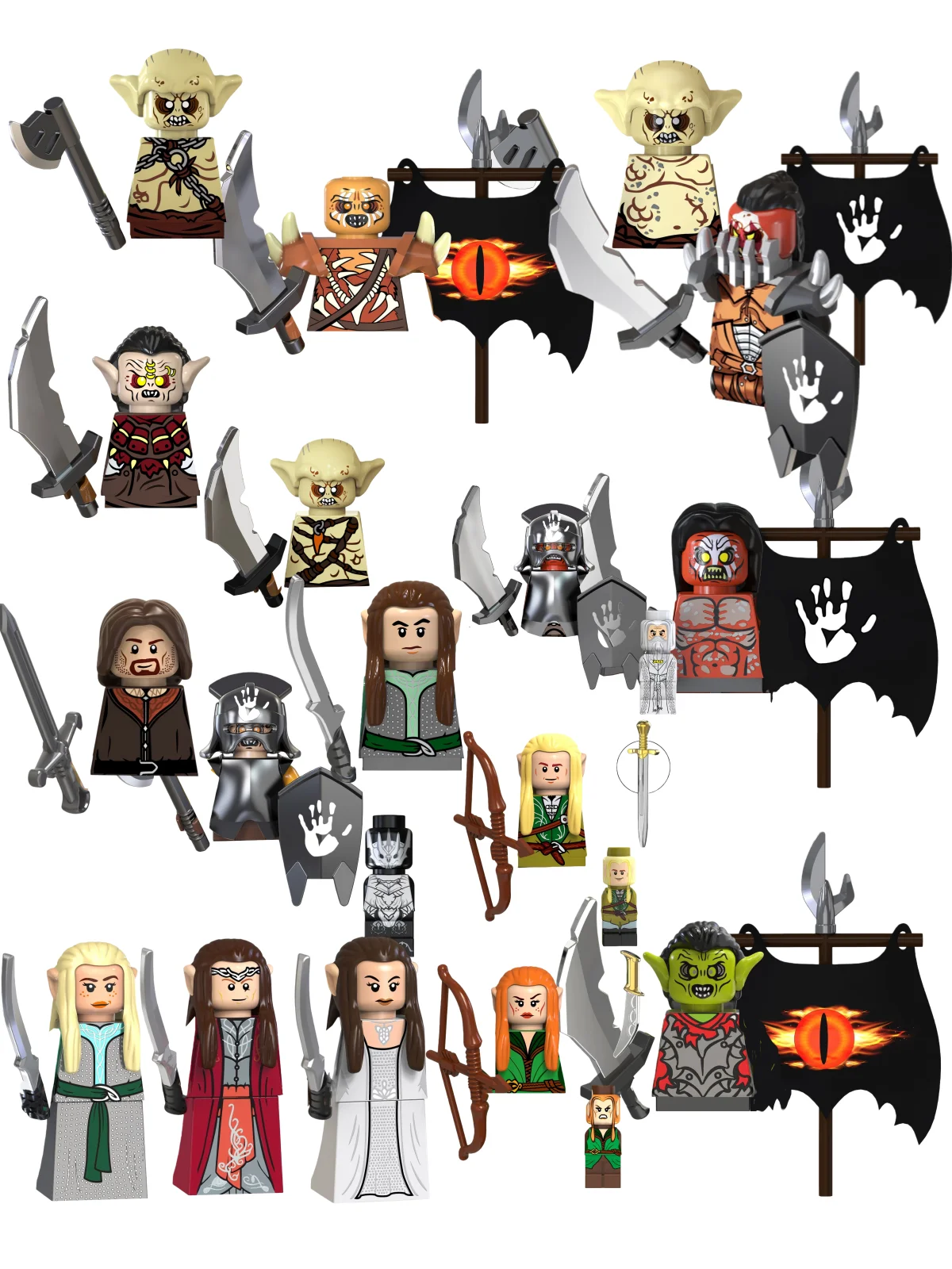 Figurki Niespodzianki TV6401 Mini Figurki Akcji Orczy, Krasnali, Elfy, Rycerze Rohan, Wojny w Gwiezdnych Wojnach, Klocki Konstrukcyjne, Akcesoria, Prezenty Świąteczne — 2