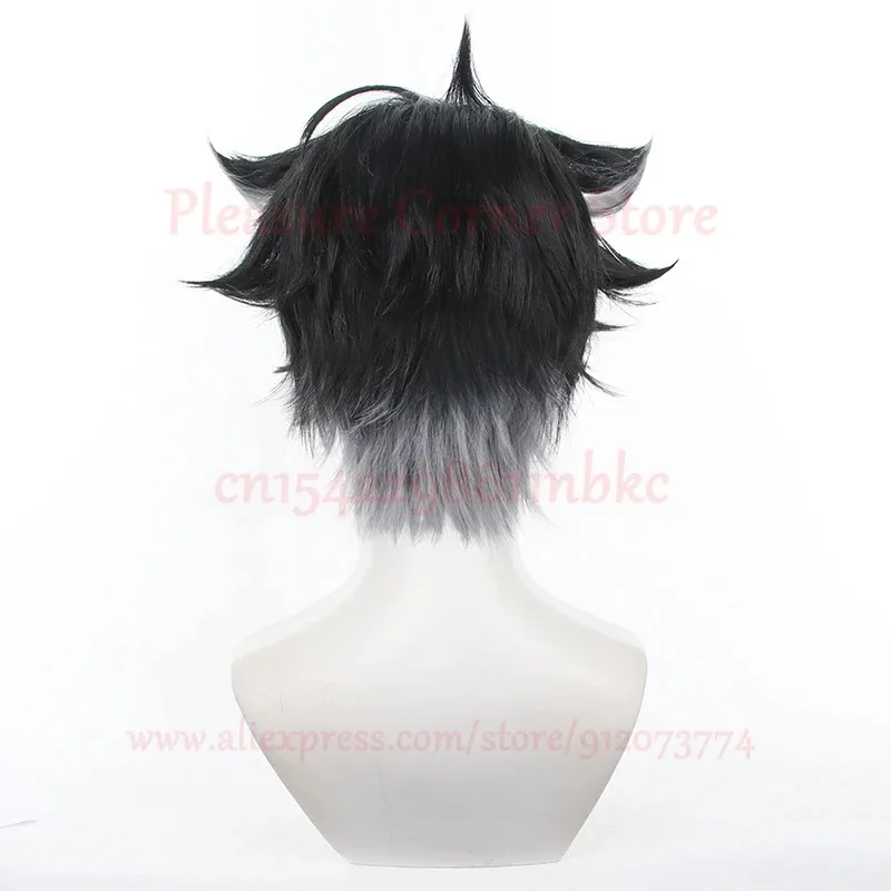 Game Genshin Impact Fontaine Wriothesley Cosplay Wig Black Gradient Gray Cosplay Cosplay Wigs Heat Resistant Synthetic Wig