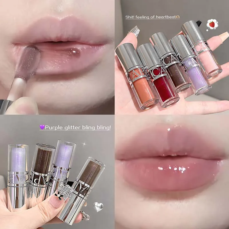 Brillo de labios de vidrio hidratante y similar al espejo con propiedades reductoras de líneas de labios duraderas, claras, rellenadas y reducidas. Brillo de labios.