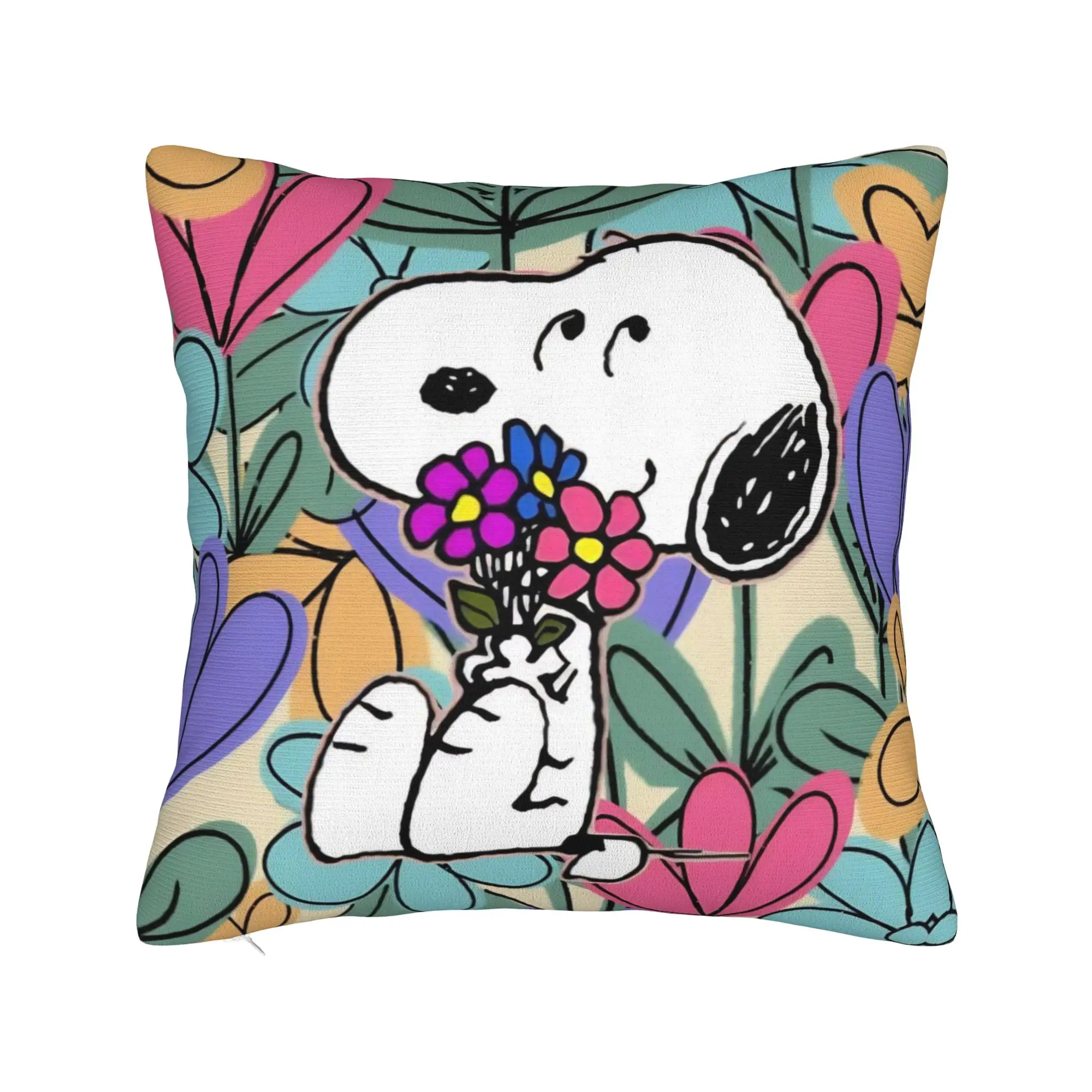 Kawaii Anime S-Snoopys Square Pillow Case  Cushion Cover Custom Zippered Decorative Pillowcase for Seat 45x45cm