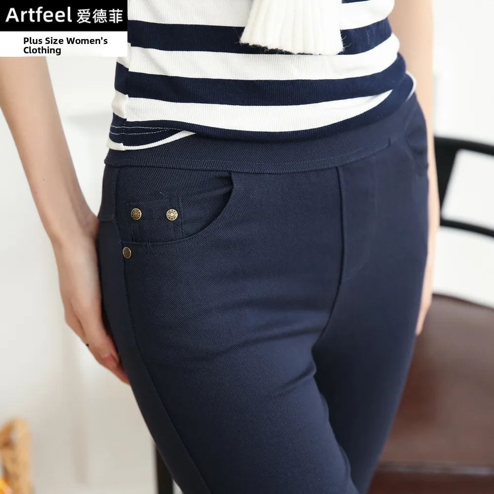 Thiened-mallas de otoño y primavera para mujer, pantalones ket de nueve puntos, pantalones informales para ir al trabajo, mezcla de fibra de cintura l