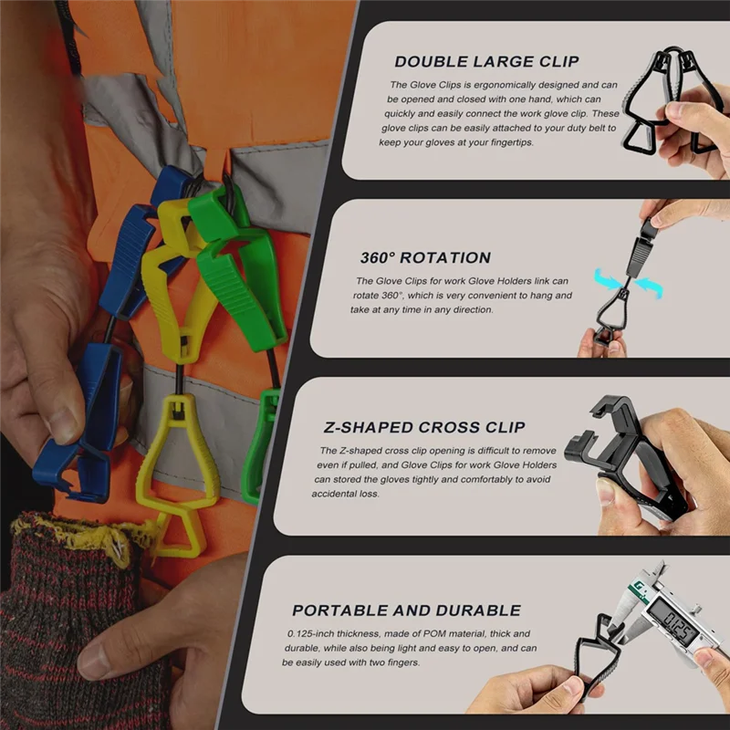 

Зажимы для перчаток VELIF-Z-образной формы, 24 шт., оптом для ремней для инструментов и касок для работы, защита от падения, держатель для строительных перчаток