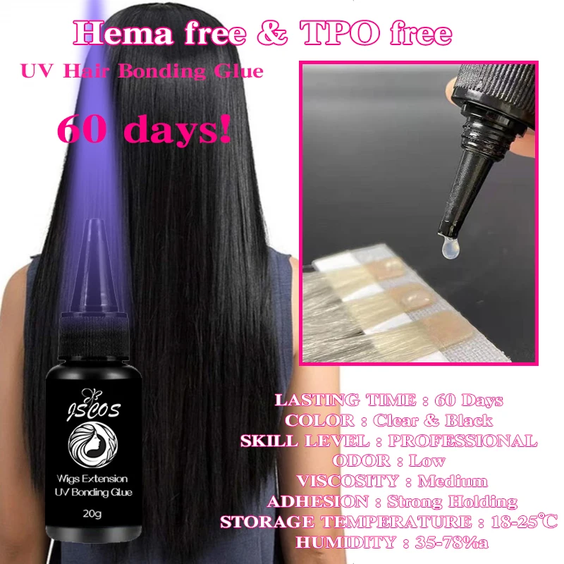 

TPO Free Transparent Uv Hair Glue Human Hair Extensions UV Bonding Glue Black Straight Hair Clear/Black V Light Uv Glue