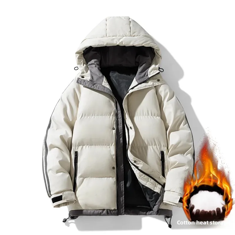 

Men's Thickened Cotton Jacket Hot Sale Of The Season Winter New Style Casual Short Coat Windproof Warm Hooded Outdoor Leisure Ou