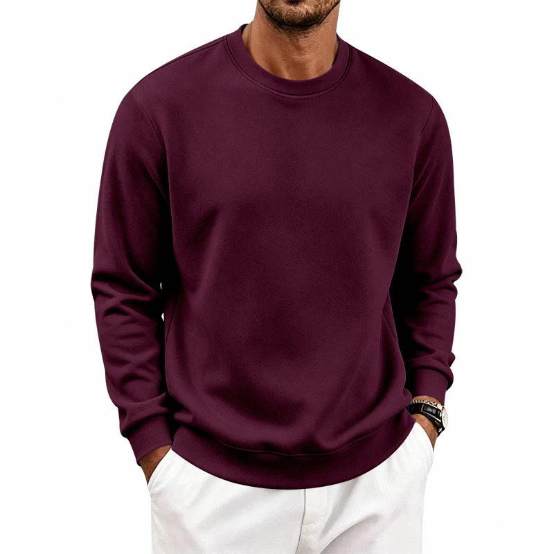 Einteiliger, locker sitzender, klassischer, mit Fleece gefütterter Rundhals-Langarm-Sweatshirt für Herren, warmes, winddichtes, lässiges Winter-Oberteil – Detail 28