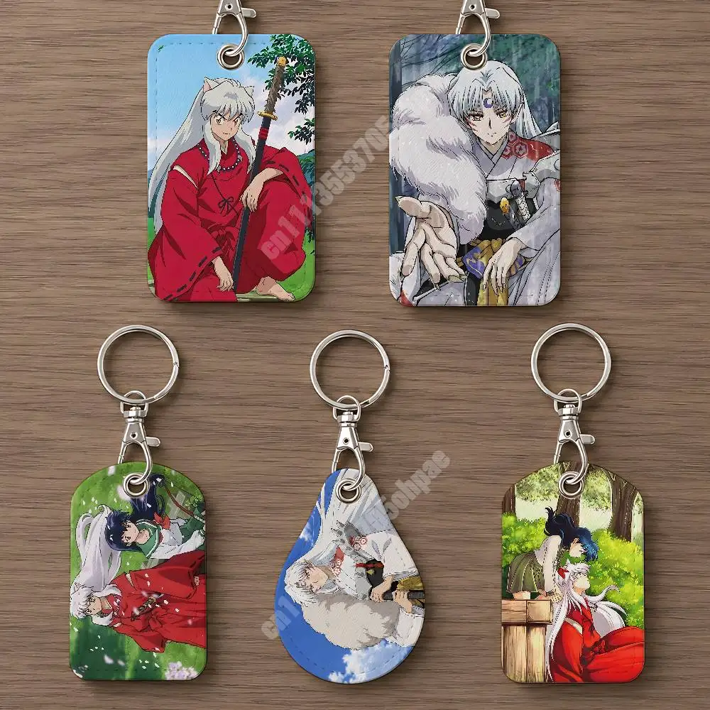 I-Inuyasha S-Sesshomaru Anime Leather Keychain Card Holder for Airtag & ID Cards Business Bag Charm