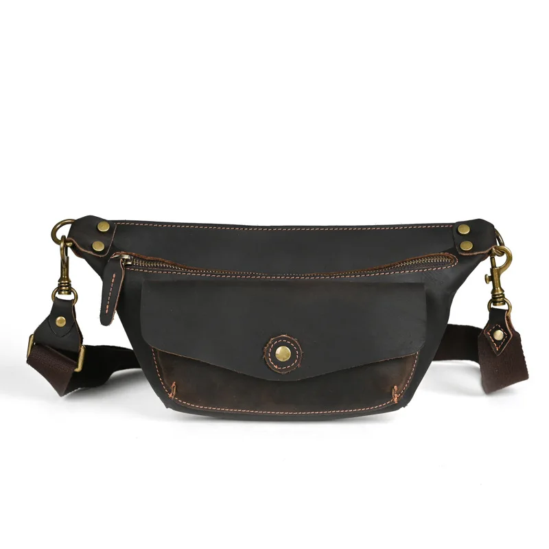 

Crazy Horse Leather Men's Vintage Motorcycle Crossbody Bag - Trendy Mini Chest Bag, Retro Genuine Leather Shoulder Accessory