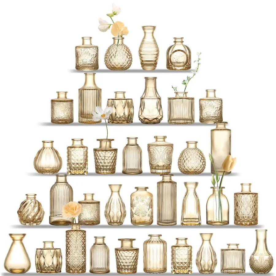 

Glass Bud Vases Set of 36, Mini Flower Vase for Centerpieces, Small Gold Bud Vases in Bulk for Wedding Decorations, Customizable