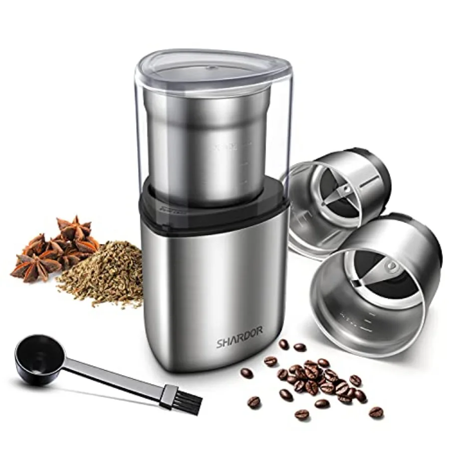 

Electric Coffee Grinder Herb Blade Grinder with 2 Removable Stainless Steel Bowls Silver for Spices Grinding